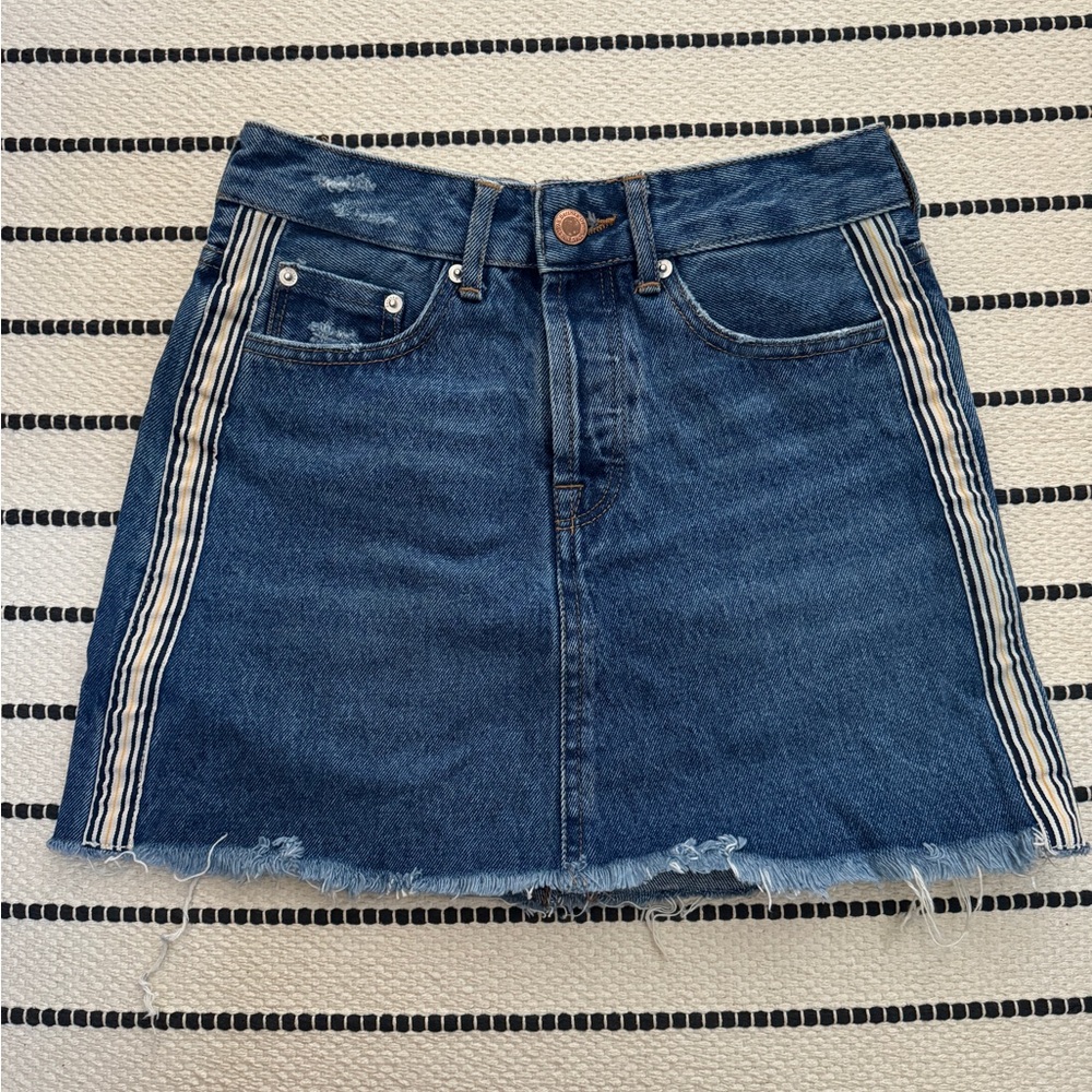 Bershka Denim Mini Skirt with Striped Accents